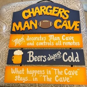 Chargers wooden handcrafted Man Cave sign!What happens in the cave stays in cave